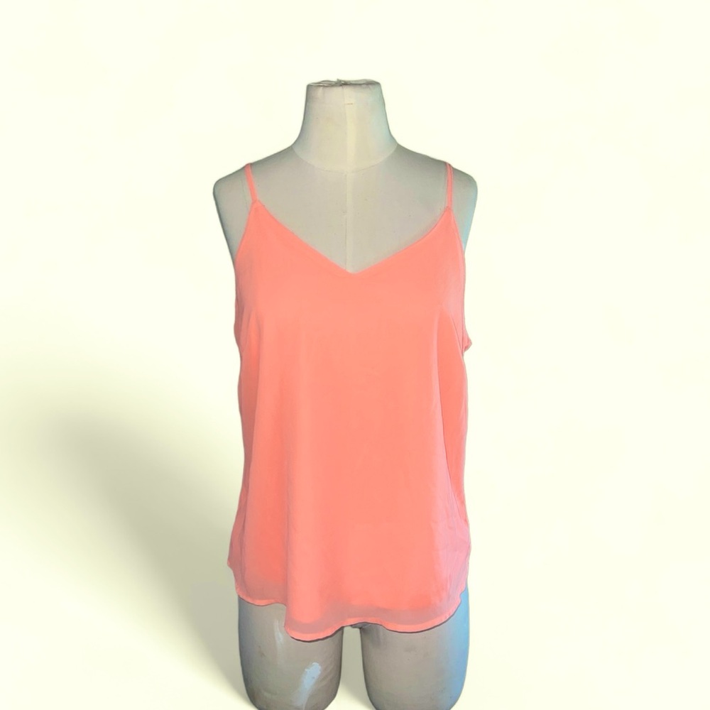 JAPNA | SPAGHETTI ADJ STRAPS DOUBLE LAYERED SHEER V NECK CRISS CROSS BACK CAMI
